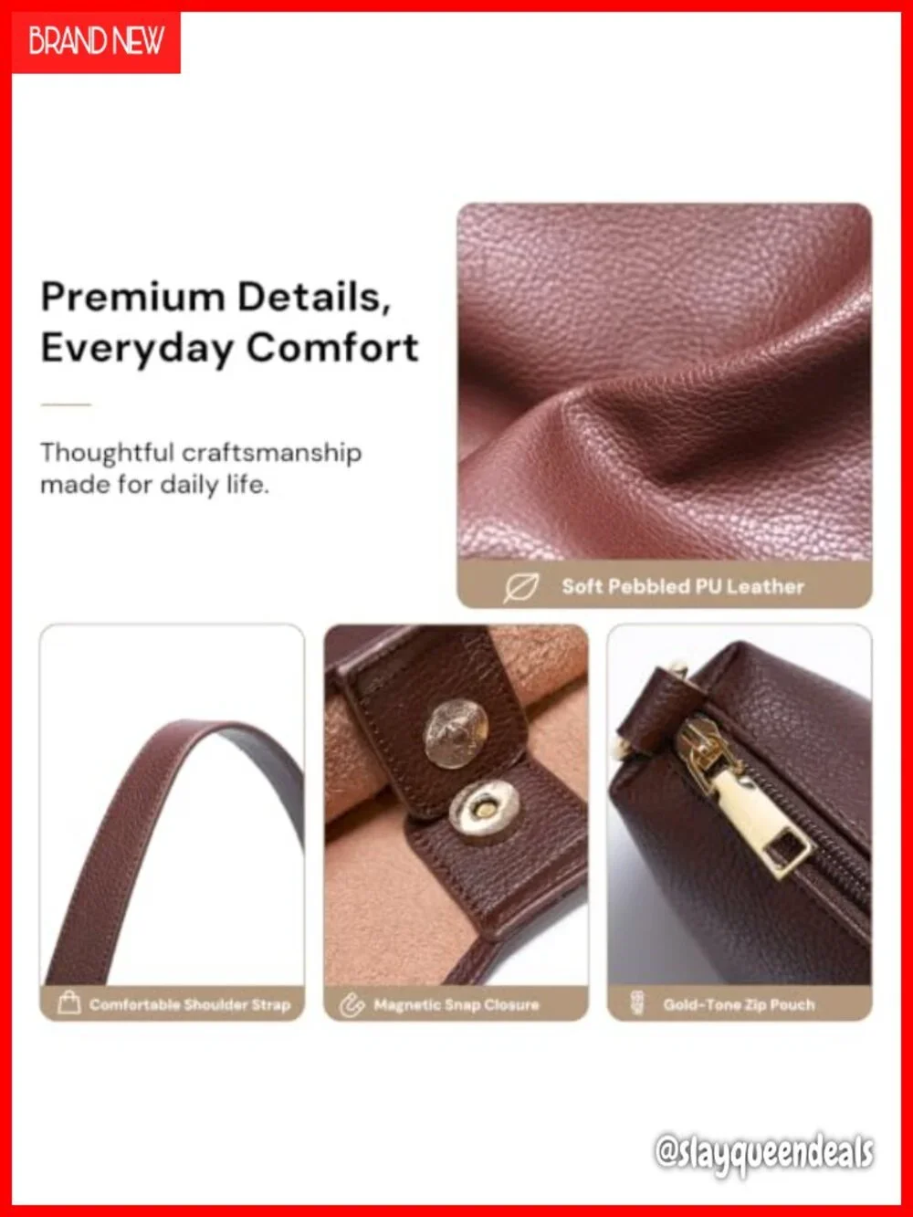 2-Piece Vegan Leather Hobo Tote with Zip Pouch for Women